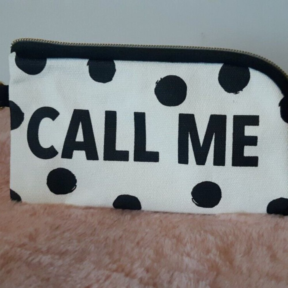 PB TEEN EMILY & MERITT polka dot canvas zip wallet case black white coastal bag